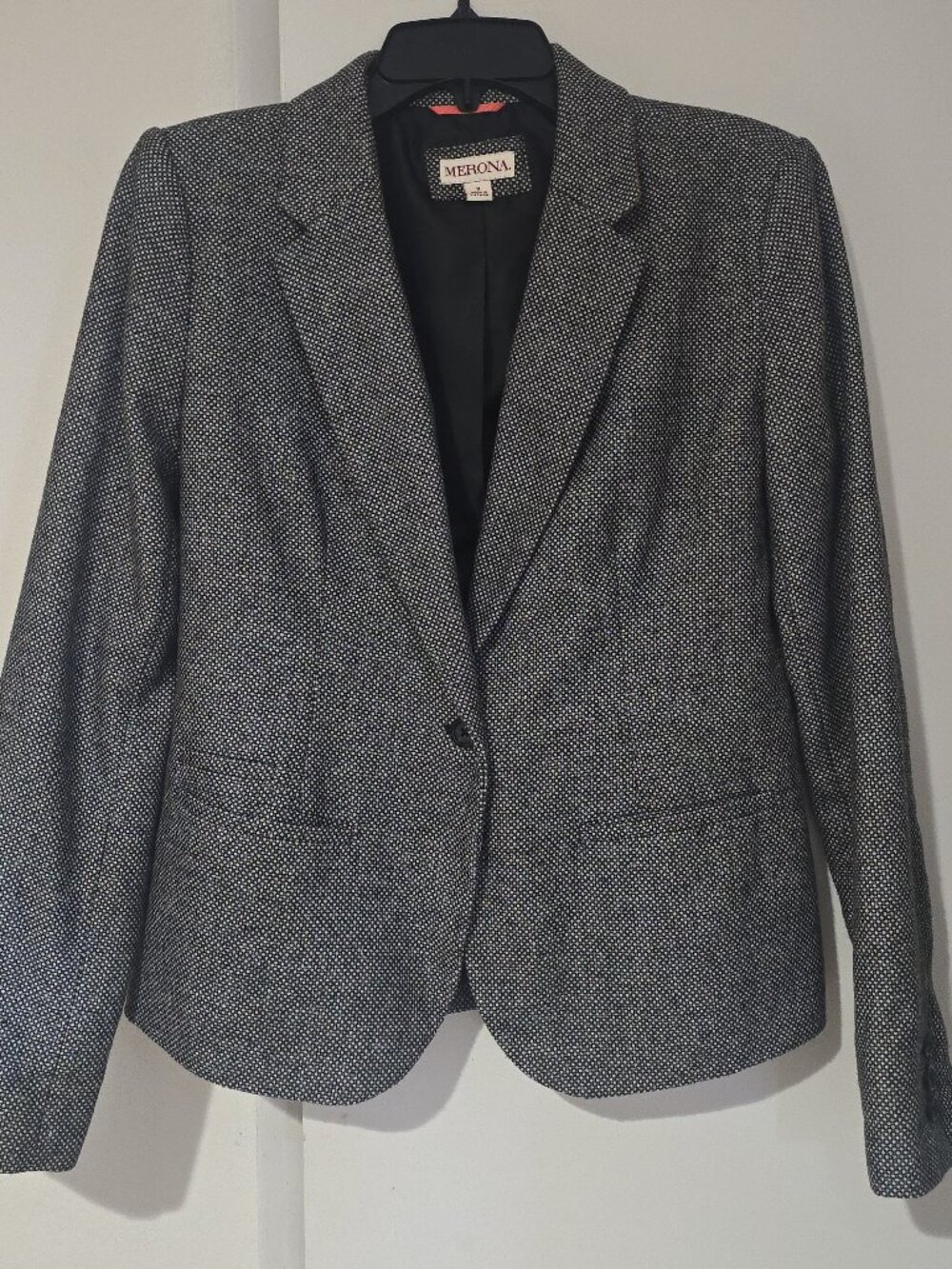 Merona Black & White Birdseye Tweed Blazer Women's Size 8 One Button Lined